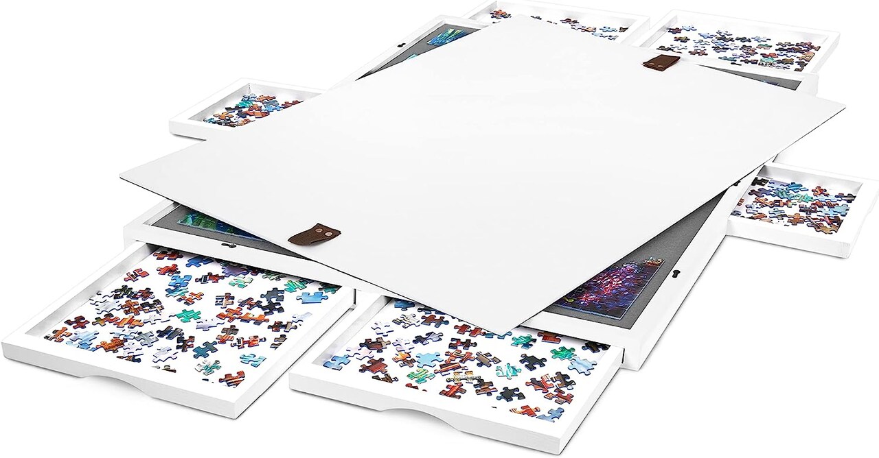 Jumbl 1000 Piece Puzzle Board 23” x 31” Wooden Jigsaw Puzzle w/Felt Surface & Drawers